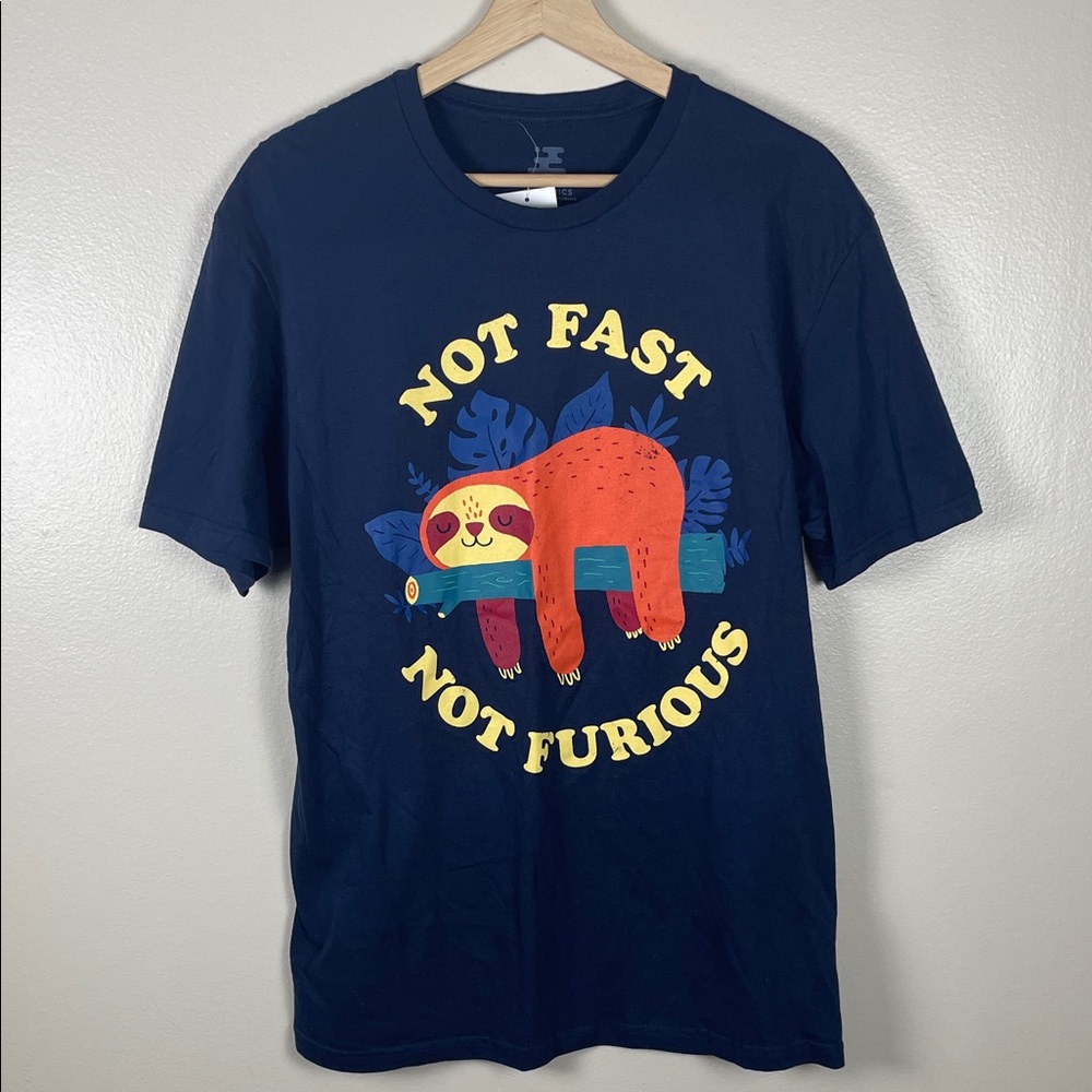 Threadless Navy T-Shirt with Orange Sloth Graphic